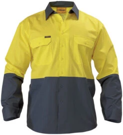 Bisley BS6895 2 Tone Hi Vis Cool Lightweight Mesh Ventilated Drill Shirt - Long Sleeve -Bisley Shop BS6895 2