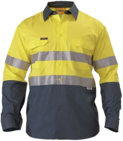 Bisley BS6896 2 Tone Hi Vis Cool Lightweight Gusset Cuff Shirt 3m Reflective Tape - Long Sleeve -Bisley Shop BS6896 2