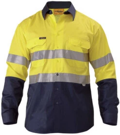 Bisley BS6896 2 Tone Hi Vis Cool Lightweight Gusset Cuff Shirt 3m Reflective Tape - Long Sleeve
