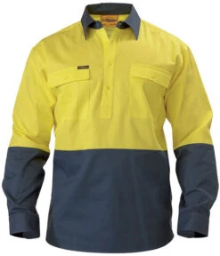 Bisley BSC6267 2 Tone Closed Front Hi Vis Drill Shirt - Long Sleeve -Bisley Shop BSC6267 2
