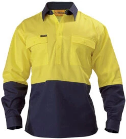 Bisley BSC6267 2 Tone Closed Front Hi Vis Drill Shirt - Long Sleeve