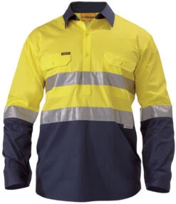 Bisley BSC6896 2 Tone Hi Vis Cool Lightweight Closed Front Shirt 3m Reflective Tape - Long Sleeve