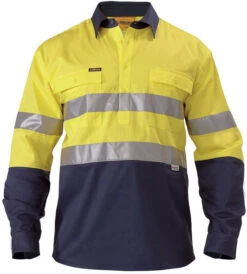 Bisley BTC6456 2 Tone Closed Front Hi Vis Drill Shirt 3m Reflective Tape - Long Sleeve