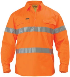 Bisley BTC6482 Hi Vis Closed Front Drill Long Sleeve Shirt 3m Reflective Tape