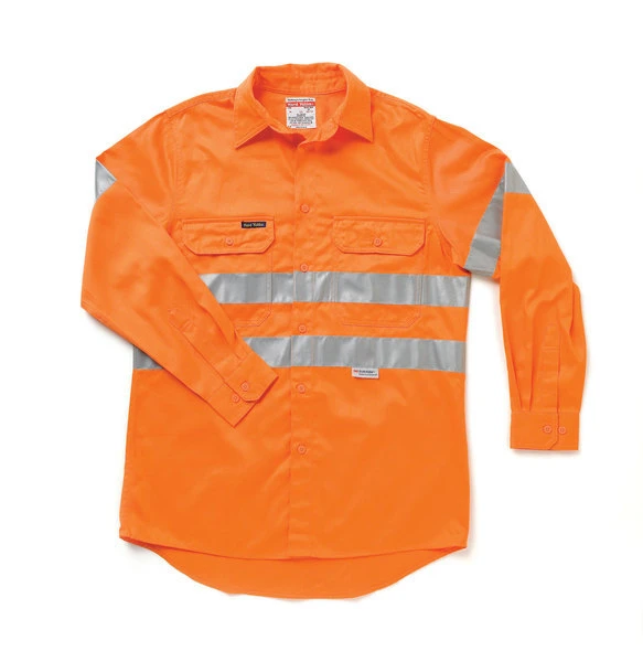 Hard Yakka Y07227 Hi-Visibility Cotton Drill Shirt With 3M Tape Long Sleeve - Hoop 1 Hard Yakka Y07227 Hi-Visibility Cotton Drill Shirt With 3M Tape Long Sleeve - Hoop