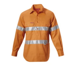 Hard Yakka Y07899 Hi-Vis Clsd Front Ctn Drill Shirt W/3M Tpe L/S