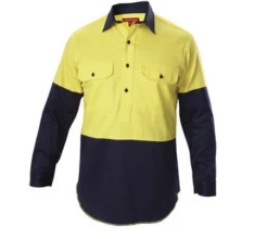 Hard Yakka Y07984 Hi-Vis 2T Ctn Drill Clsd Front Shirt Lng Slve -Bisley Shop Y07984 2