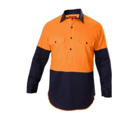 Hard Yakka Y07984 Hi-Vis 2T Ctn Drill Clsd Front Shirt Lng Slve